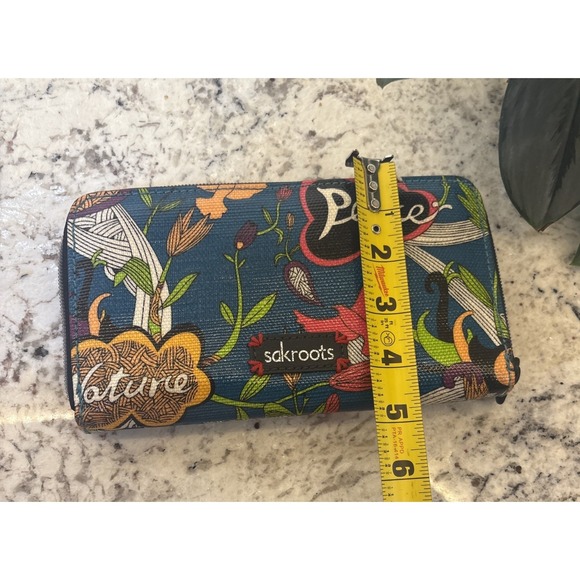 Sakroot Coated Canvas Peace Bird Zip Around Wallet 12 Card Holder Coin Pouch - Picture 13 of 14